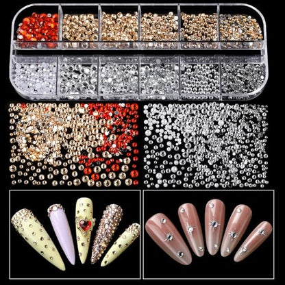 Teenitor Nail Charms and Gems Kit - 6 Boxes Silver & Gold Rhinestones, Pearls, Caviar Beads, Y2K & Cross Nail Charms for 3D Nail Art Avelisse