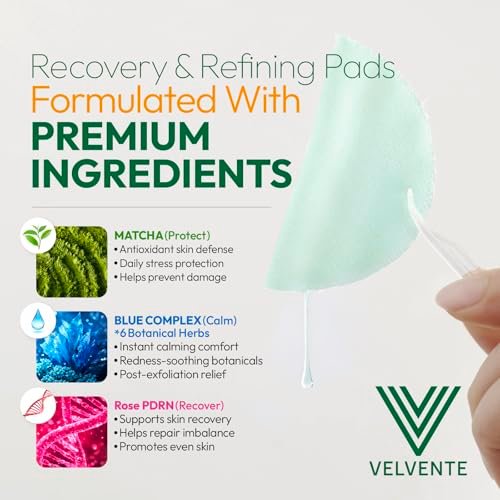 VELVENTE Matcha Toner Pads (100 Pads) - Korean Facial Pads with Rose PDRN, Peptides & Hyaluronic Acid for Dark Spots, Acne Prone & Uneven Skin Tone Avelisse