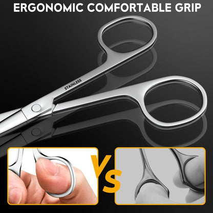 RCHQOUTOR Facial Hair Small Grooming Scissors - Stainless Steel Beard & Mustache Scissors for Precision Trimming, Eyebrow & Nose Hair Scissors Set for Men Women