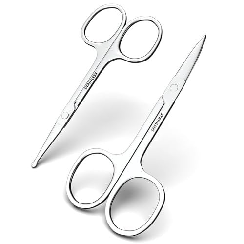 RCHQOUTOR Facial Hair Small Grooming Scissors - Stainless Steel Beard & Mustache Scissors for Precision Trimming, Eyebrow & Nose Hair Scissors Set for Men Women - görsel 2