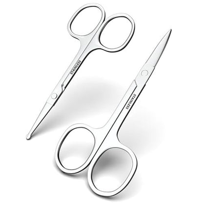 RCHQOUTOR Facial Hair Small Grooming Scissors - Stainless Steel Beard & Mustache Scissors for Precision Trimming, Eyebrow & Nose Hair Scissors Set for Men Women