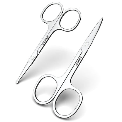 RCHQOUTOR Facial Hair Small Grooming Scissors - Stainless Steel Beard & Mustache Scissors for Precision Trimming, Eyebrow & Nose Hair Scissors Set for Men Women