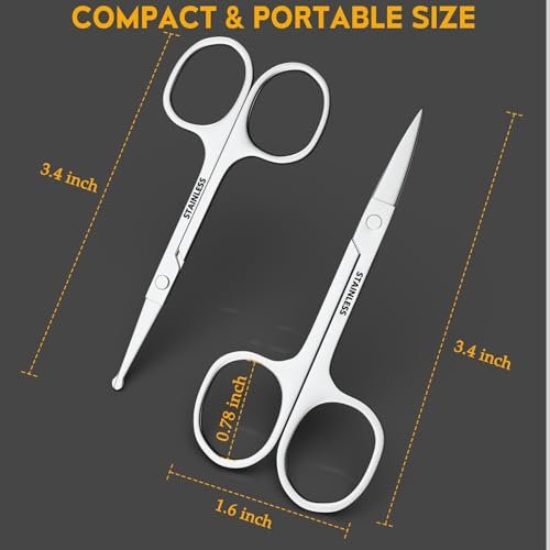 RCHQOUTOR Facial Hair Small Grooming Scissors - Stainless Steel Beard & Mustache Scissors for Precision Trimming, Eyebrow & Nose Hair Scissors Set for Men Women - görsel 14