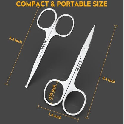 RCHQOUTOR Facial Hair Small Grooming Scissors - Stainless Steel Beard & Mustache Scissors for Precision Trimming, Eyebrow & Nose Hair Scissors Set for Men Women
