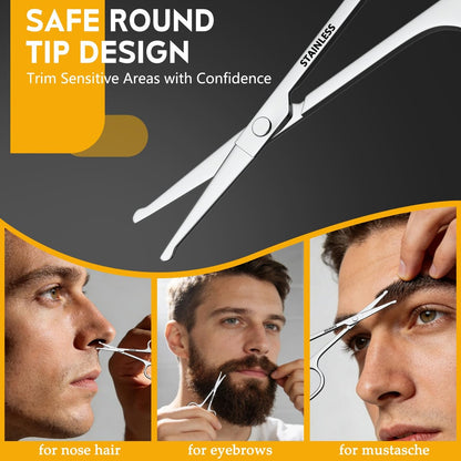 RCHQOUTOR Facial Hair Small Grooming Scissors - Stainless Steel Beard & Mustache Scissors for Precision Trimming, Eyebrow & Nose Hair Scissors Set for Men Women