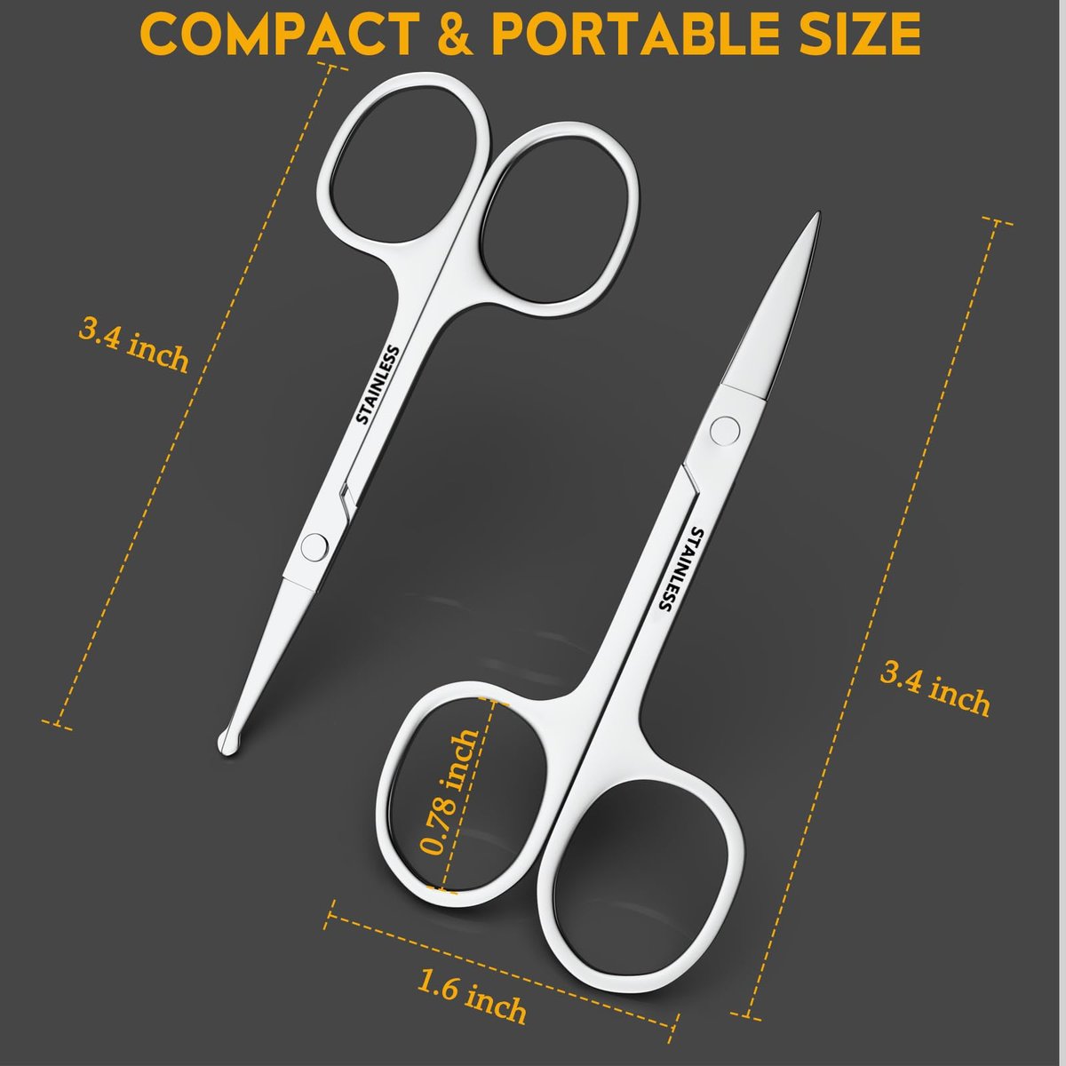 RCHQOUTOR Facial Hair Small Grooming Scissors - Stainless Steel Beard & Mustache Scissors for Precision Trimming, Eyebrow & Nose Hair Scissors Set for Men Women - görsel 13