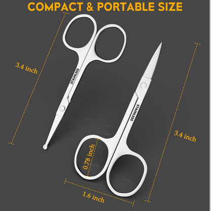 RCHQOUTOR Facial Hair Small Grooming Scissors - Stainless Steel Beard & Mustache Scissors for Precision Trimming, Eyebrow & Nose Hair Scissors Set for Men Women