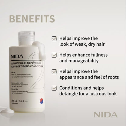 NIDA Ultimate Hair-Thickening & Root-Fortifying Conditioner | Strengthens & Nourishes All Hair Types | 8.5 fl. oz. (250ml) Avelisse