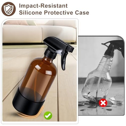 Ninsula 16 oz Amber Glass Spray Bottle with Silicone Sleeve – Refillable Multipurpose Sprayer for Cleaning, Plants, Skin & Hair Care