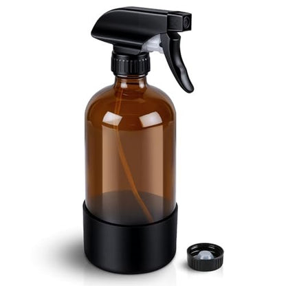 Ninsula 16 oz Amber Glass Spray Bottle with Silicone Sleeve – Refillable Multipurpose Sprayer for Cleaning, Plants, Skin & Hair Care