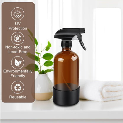 Ninsula 16 oz Amber Glass Spray Bottle with Silicone Sleeve – Refillable Multipurpose Sprayer for Cleaning, Plants, Skin & Hair Care