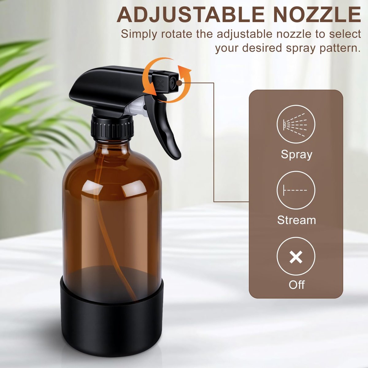 Ninsula 16 oz Amber Glass Spray Bottle with Silicone Sleeve – Refillable Multipurpose Sprayer for Cleaning, Plants, Skin & Hair Care - görsel 5