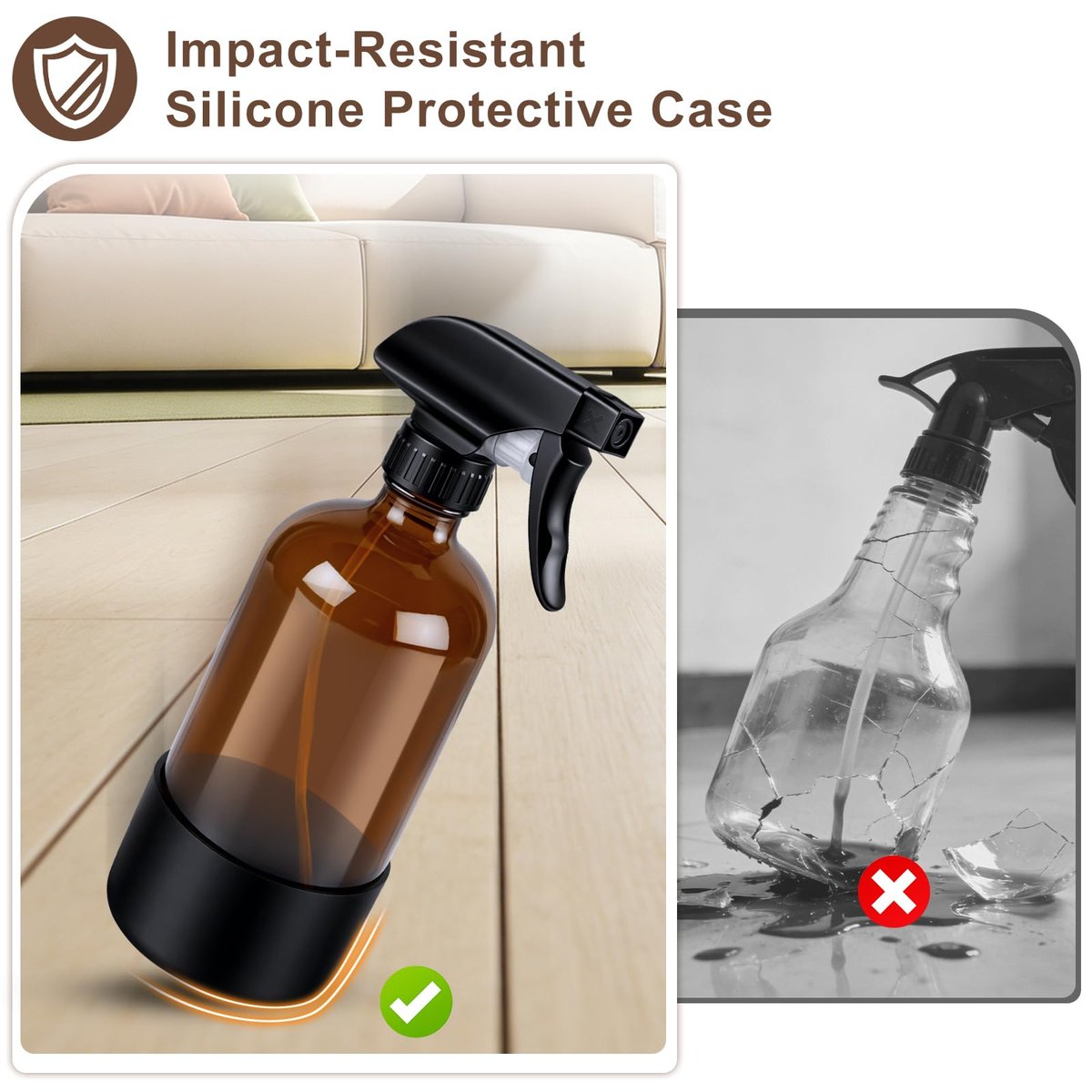 Ninsula 16 oz Amber Glass Spray Bottle with Silicone Sleeve – Refillable Multipurpose Sprayer for Cleaning, Plants, Skin & Hair Care - görsel 7