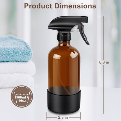 Ninsula 16 oz Amber Glass Spray Bottle with Silicone Sleeve – Refillable Multipurpose Sprayer for Cleaning, Plants, Skin & Hair Care