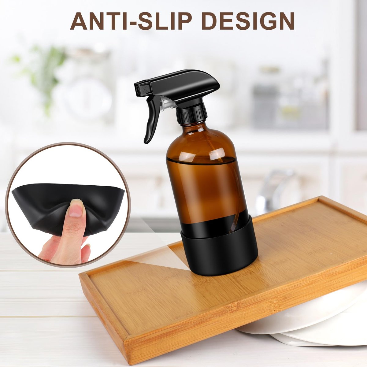 Ninsula 16 oz Amber Glass Spray Bottle with Silicone Sleeve – Refillable Multipurpose Sprayer for Cleaning, Plants, Skin & Hair Care - görsel 9