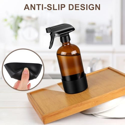 Ninsula 16 oz Amber Glass Spray Bottle with Silicone Sleeve – Refillable Multipurpose Sprayer for Cleaning, Plants, Skin & Hair Care