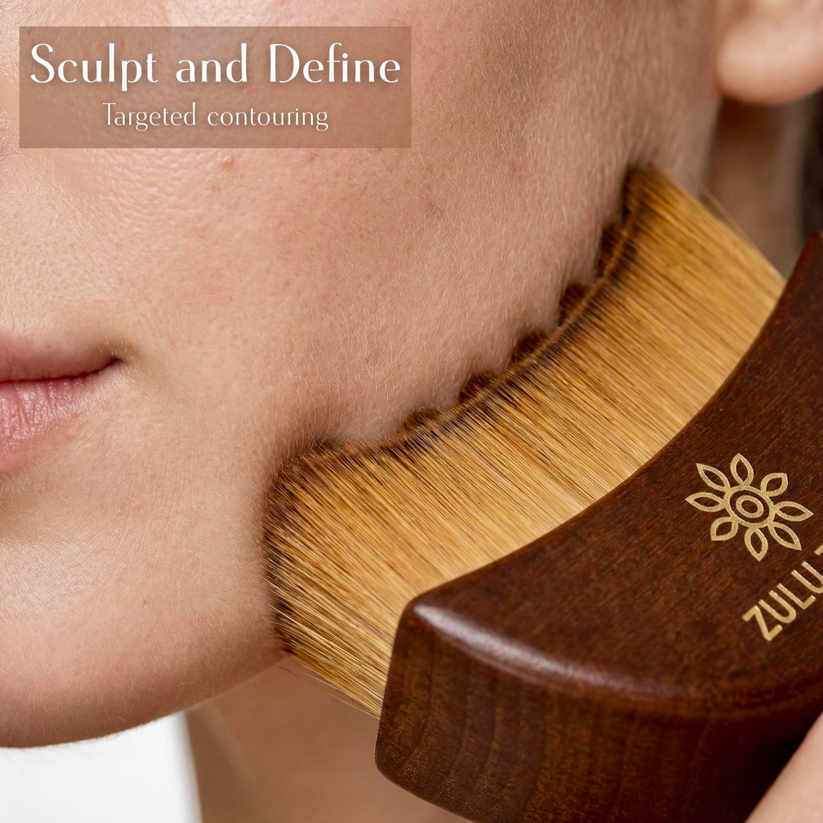 ZULU ZEST Face Brush Lymphatic Drainage Facial Contour Manual Massager – Wooden Handle Curved Bristle Sculpting Tool for Puffiness, Gua Sha Style, Soft Dry Brush, Light Brown - görsel 7
