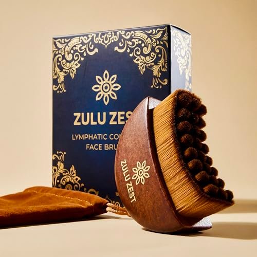 ZULU ZEST Face Brush Lymphatic Drainage Facial Contour Manual Massager – Wooden Handle Curved Bristle Sculpting Tool for Puffiness, Gua Sha Style, Soft Dry Brush, Light Brown - görsel 2