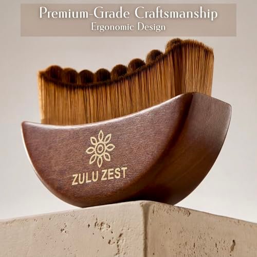 ZULU ZEST Face Brush Lymphatic Drainage Facial Contour Manual Massager – Wooden Handle Curved Bristle Sculpting Tool for Puffiness, Gua Sha Style, Soft Dry Brush, Light Brown - görsel 6