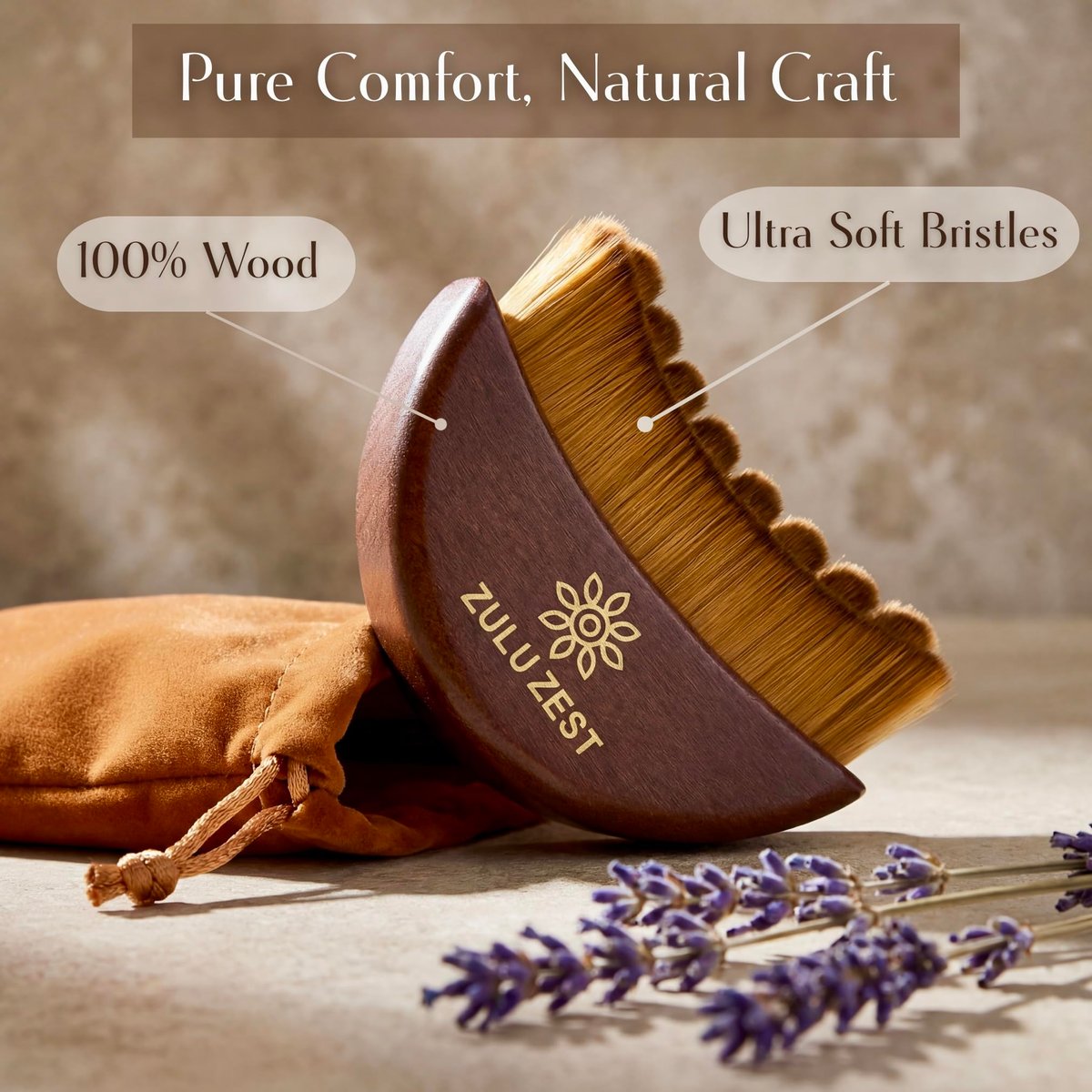 ZULU ZEST Face Brush Lymphatic Drainage Facial Contour Manual Massager – Wooden Handle Curved Bristle Sculpting Tool for Puffiness, Gua Sha Style, Soft Dry Brush, Light Brown - görsel 11