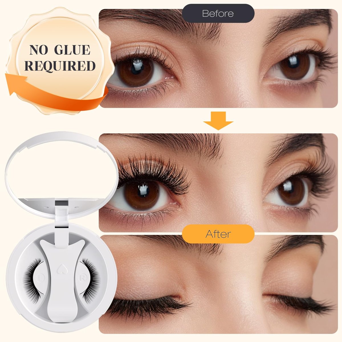 OKPRO Magnetic Eyelashes with Applicator - Reusable, Natural Look, No Glue Needed, Lightweight & Comfortable All-Day Wear (Black, 1 Pair) Avelisse