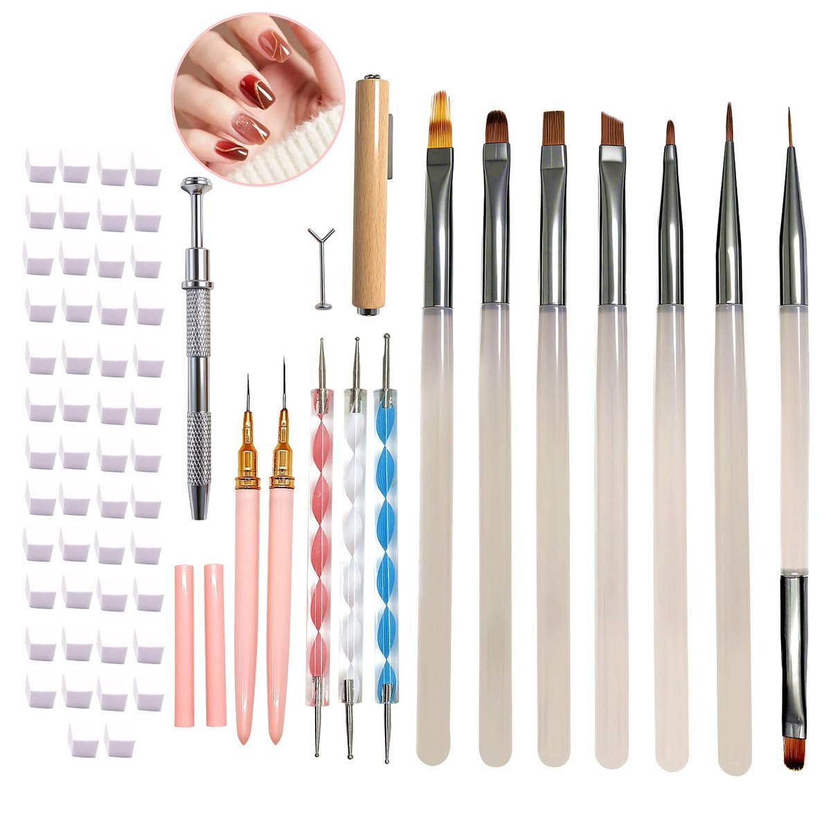 NEUTECHNO 65-Piece Professional Nail Art Tools Set – Brushes, Dotting Pens, Cat Eye Magnet & Sponges for Ombre Nails - görsel 2