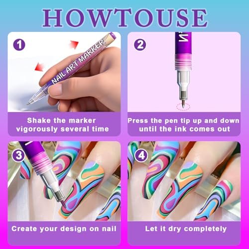 12 Colors Nail Art Pens Set for Painting - Quick-Drying Fine-Tip Gel Nail Polish Markers for Kids, Girls & Women - DIY Nail Art Dotting and Line Drawing - görsel 17