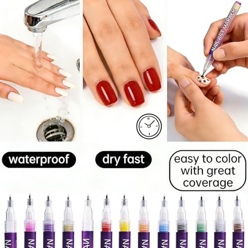 12 Colors Nail Art Pens Set for Painting - Quick-Drying Fine-Tip Gel Nail Polish Markers for Kids, Girls & Women - DIY Nail Art Dotting and Line Drawing - görsel 15