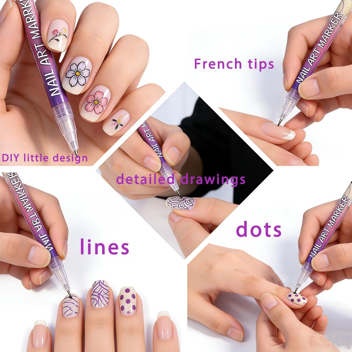 12 Colors Nail Art Pens Set for Painting - Quick-Drying Fine-Tip Gel Nail Polish Markers for Kids, Girls & Women - DIY Nail Art Dotting and Line Drawing - görsel 12