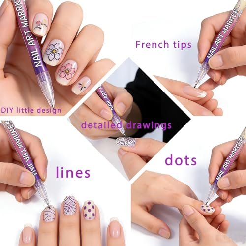 12 Colors Nail Art Pens Set for Painting - Quick-Drying Fine-Tip Gel Nail Polish Markers for Kids, Girls & Women - DIY Nail Art Dotting and Line Drawing - görsel 11