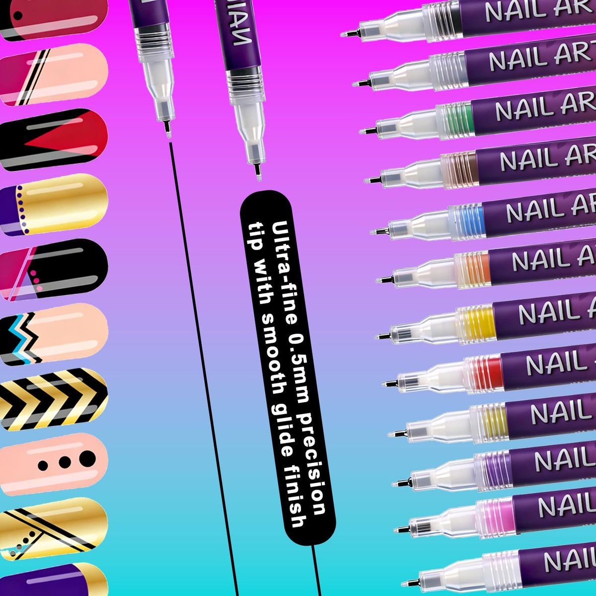12 Colors Nail Art Pens Set for Painting - Quick-Drying Fine-Tip Gel Nail Polish Markers for Kids, Girls & Women - DIY Nail Art Dotting and Line Drawing - görsel 10