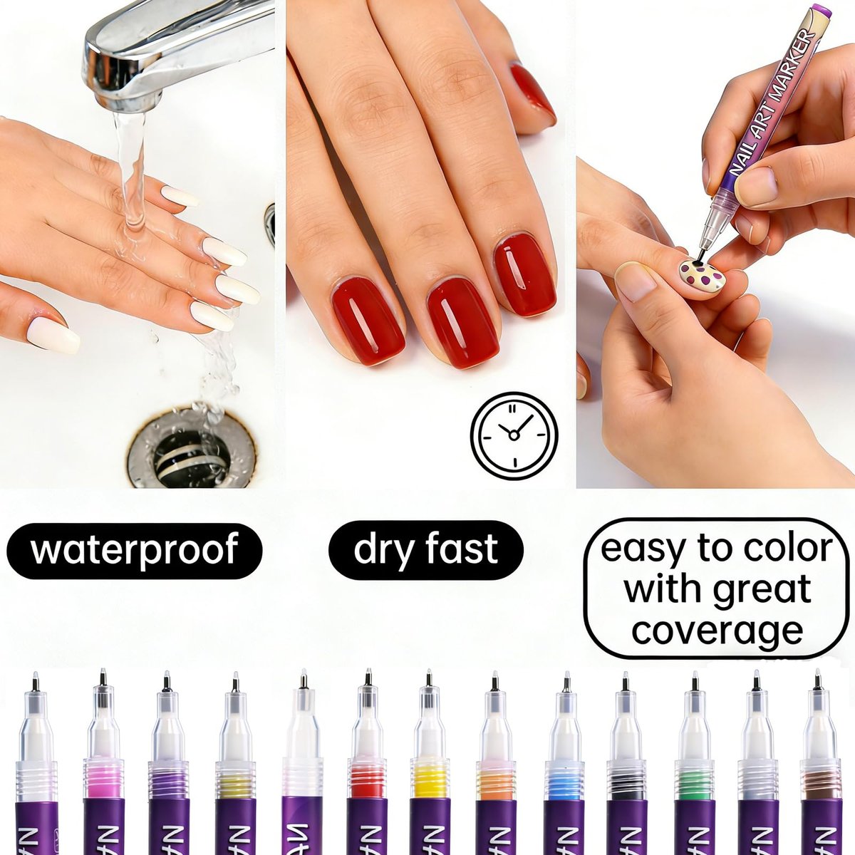 12 Colors Nail Art Pens Set for Painting - Quick-Drying Fine-Tip Gel Nail Polish Markers for Kids, Girls & Women - DIY Nail Art Dotting and Line Drawing - görsel 16