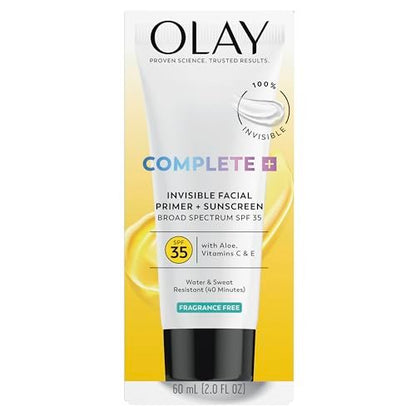 Olay Invisible Facial Primer + Sunscreen SPF 35 - Lightweight, Water & Sweat Resistant with Aloe, Vitamin C & E, 2 fl oz Avelisse