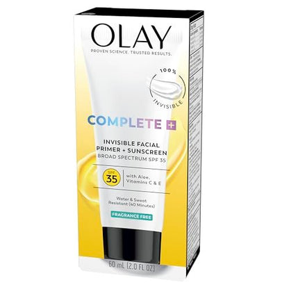 Olay Invisible Facial Primer + Sunscreen SPF 35 - Lightweight, Water & Sweat Resistant with Aloe, Vitamin C & E, 2 fl oz Avelisse