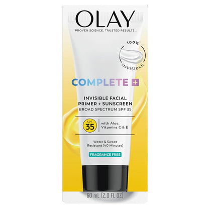 Olay Invisible Facial Primer + Sunscreen SPF 35 - Lightweight, Water & Sweat Resistant with Aloe, Vitamin C & E, 2 fl oz Avelisse