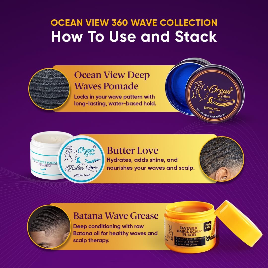 OCEAN VIEW DEEP WAVES POMADE - Premium Wave Grease for 360 Waves, Strong Hold Wave Pomade for Men, Hydrating Hair Styling Product for Deep, Defined Waves, 4 oz Jar - görsel 9