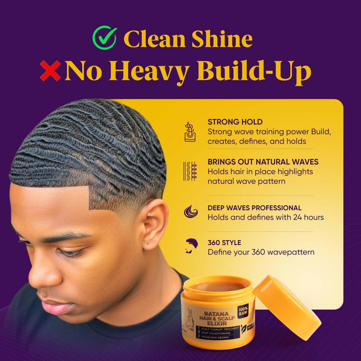 OCEAN VIEW DEEP WAVES POMADE - Premium Wave Grease for 360 Waves, Strong Hold Wave Pomade for Men, Hydrating Hair Styling Product for Deep, Defined Waves, 4 oz Jar - görsel 3