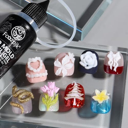 Fcozpjk 3D Sculpting Gel - 2 Pack Clear White Molding Gel for Nail Art, Quick Dry UV Cure Gel for Silicone Molds, DIY Nail Charms & 3D Flower Design