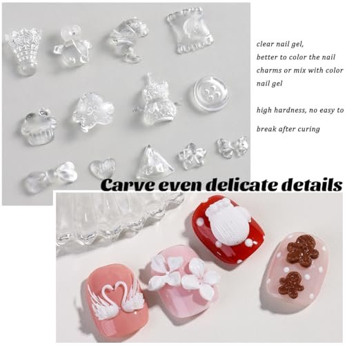 Fcozpjk 3D Sculpting Gel - 2 Pack Clear White Molding Gel for Nail Art, Quick Dry UV Cure Gel for Silicone Molds, DIY Nail Charms & 3D Flower Design - görsel 9
