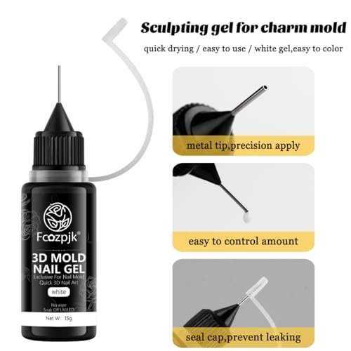 Fcozpjk 3D Sculpting Gel - 2 Pack Clear White Molding Gel for Nail Art, Quick Dry UV Cure Gel for Silicone Molds, DIY Nail Charms & 3D Flower Design - görsel 5