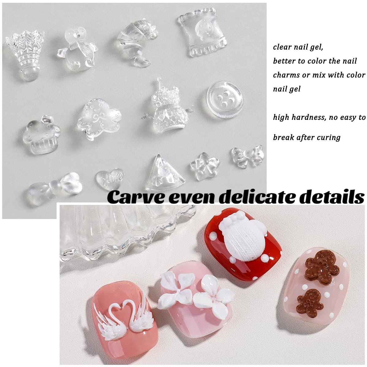 Fcozpjk 3D Sculpting Gel - 2 Pack Clear White Molding Gel for Nail Art, Quick Dry UV Cure Gel for Silicone Molds, DIY Nail Charms & 3D Flower Design - görsel 10