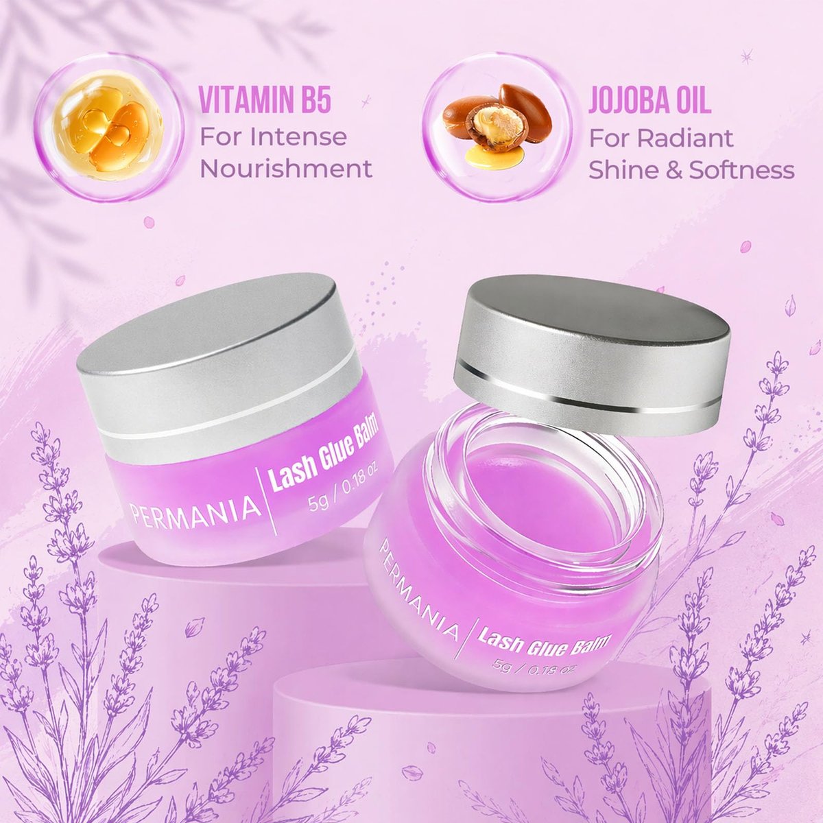 PERMANIA Lash Lift Glue Balm with Lavender Scent, 5g Wax-Based Eyelash Lifting Adhesive – Strong Hold, Easy Adjustment for Professional & Home Use - görsel 3
