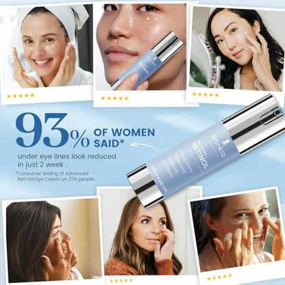 RONKIE Retinol Eye Cream for Dark Circles & Anti-Wrinkle - Night Care Under Eye Cream Reduces Eye Bags - 0.5 fl oz
