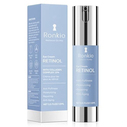 RONKIE Retinol Eye Cream for Dark Circles & Anti-Wrinkle - Night Care Under Eye Cream Reduces Eye Bags - 0.5 fl oz