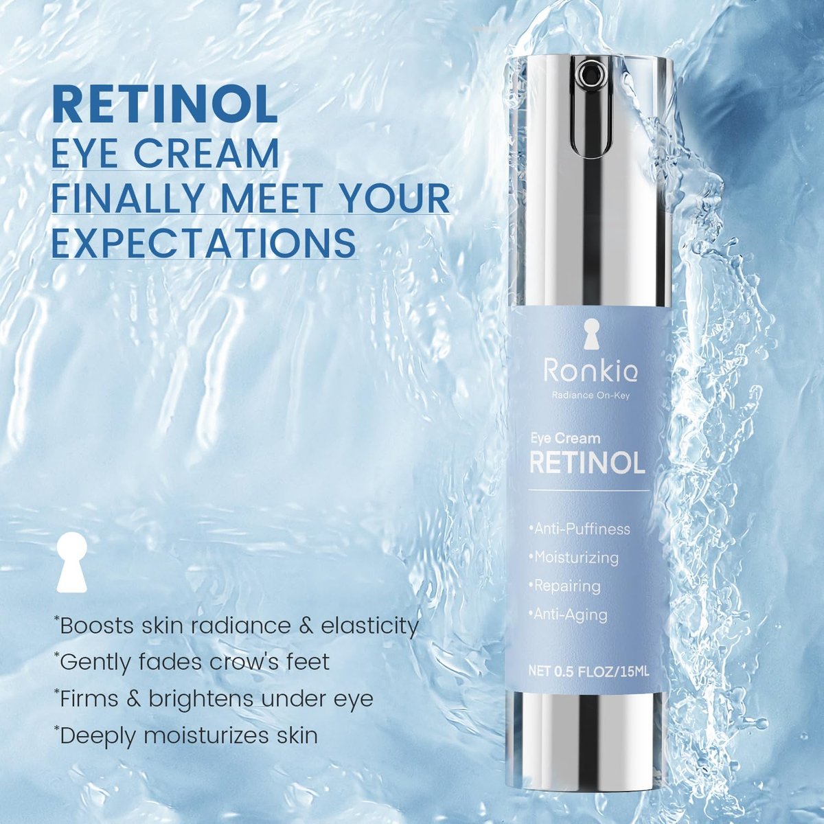 RONKIE Retinol Eye Cream for Dark Circles & Anti-Wrinkle - Night Care Under Eye Cream Reduces Eye Bags - 0.5 fl oz - görsel 5