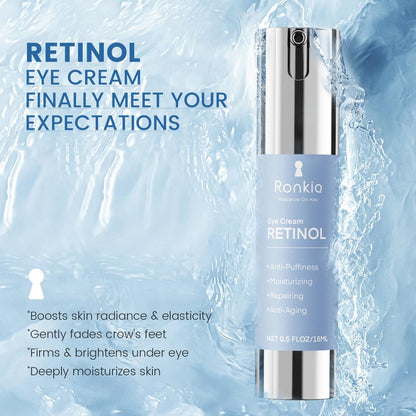 RONKIE Retinol Eye Cream for Dark Circles & Anti-Wrinkle - Night Care Under Eye Cream Reduces Eye Bags - 0.5 fl oz