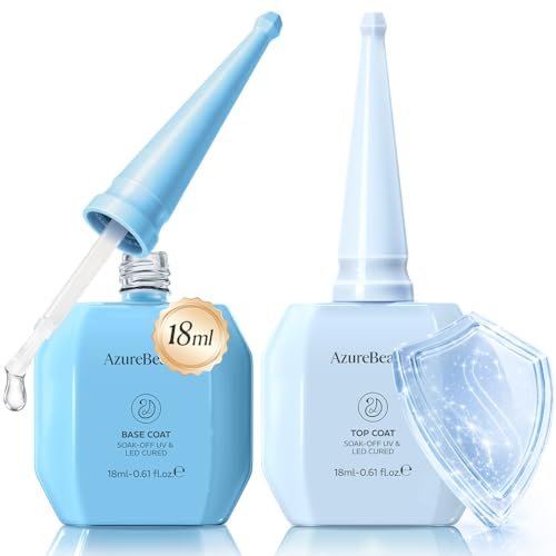 AZUREBEAUTY 18ml Gel Base and Top Coat Set – No Wipe High Gloss Soak Off UV/LED Nail Polish, Long-Lasting Clear Gel for Smooth Shiny Manicure - görsel 1