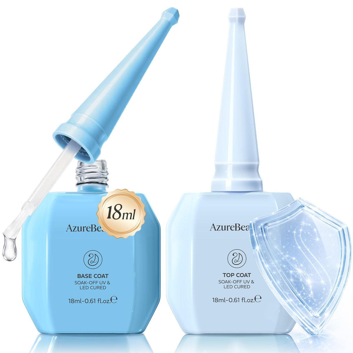 AZUREBEAUTY 18ml Gel Base and Top Coat Set – No Wipe High Gloss Soak Off UV/LED Nail Polish, Long-Lasting Clear Gel for Smooth Shiny Manicure - görsel 2