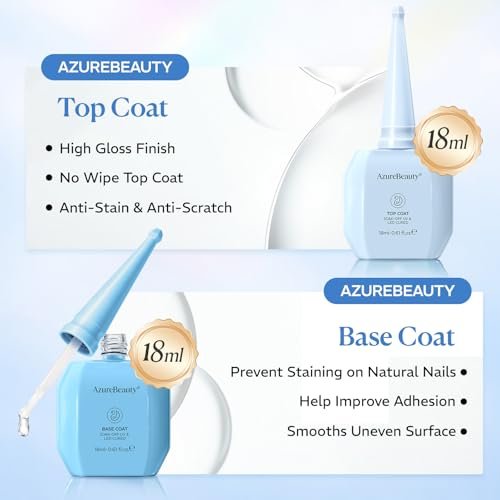 AZUREBEAUTY 18ml Gel Base and Top Coat Set – No Wipe High Gloss Soak Off UV/LED Nail Polish, Long-Lasting Clear Gel for Smooth Shiny Manicure - görsel 3