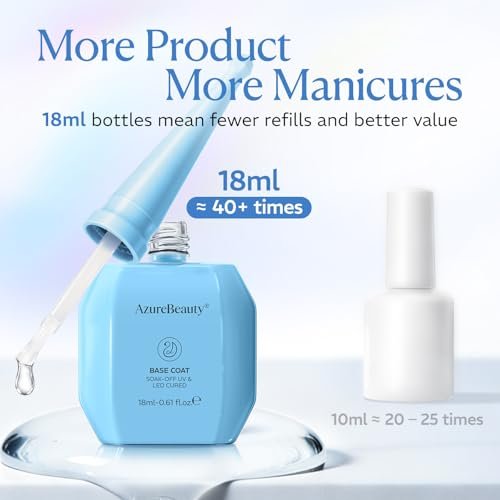AZUREBEAUTY 18ml Gel Base and Top Coat Set – No Wipe High Gloss Soak Off UV/LED Nail Polish, Long-Lasting Clear Gel for Smooth Shiny Manicure - görsel 13